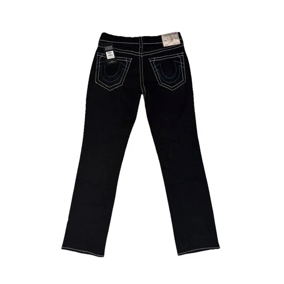 True Religion Jeans Men's Black Ricky Big T Blue Stitch Straight Denim NWT - Picture 2 of 5